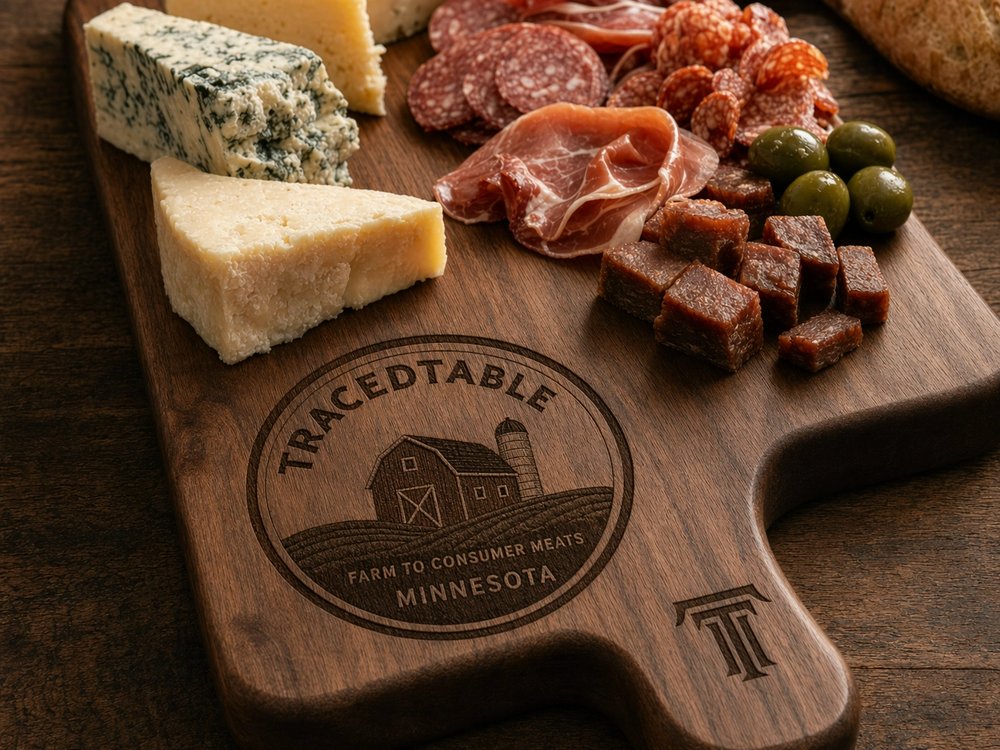 TracedTable charcuterie board with cuts from Minnesota farms